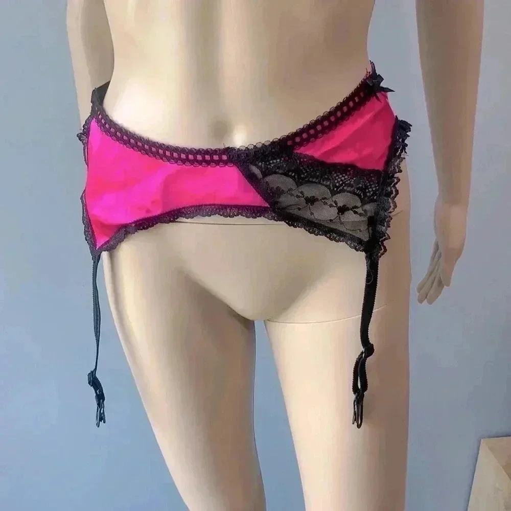 Vintage E. Bole 80’s neon pink black lace garter belt